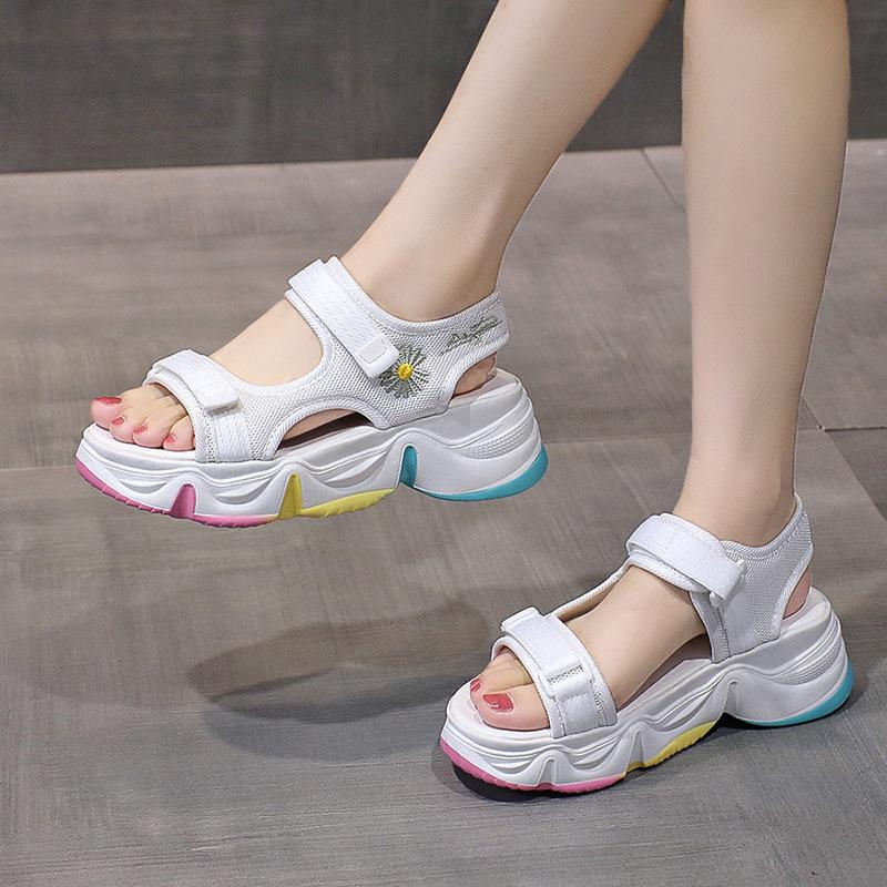 New sports sandals women's platform muffin high heel rainbow bottom dad sandals women's beach shoes