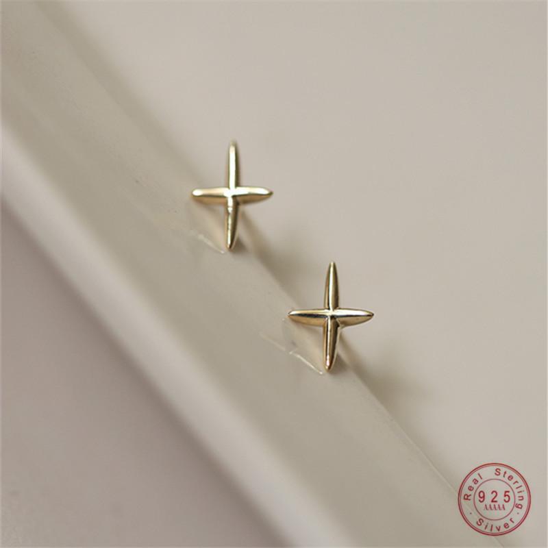 925 Sterling Silver Cross Star Stud Earrings for Women Korean 14K Gold Plated Earrings Wedding Jewelry