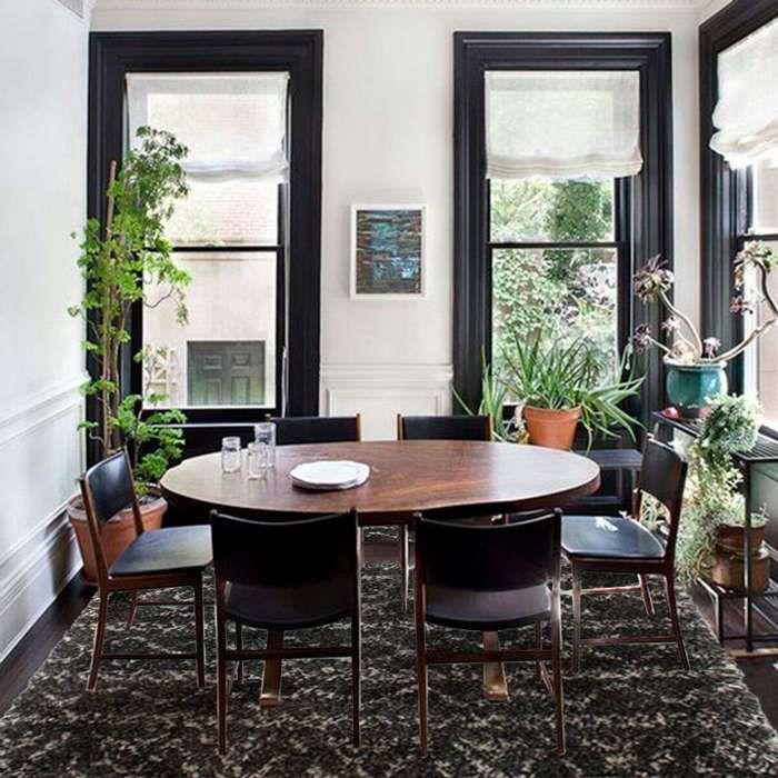 Black Ethnic Pattern Long Pile Rug 133x190