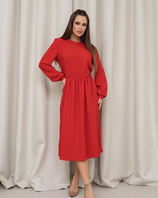 Rotes klassisches Kleid mit langen Ärmeln ISSA PLUS