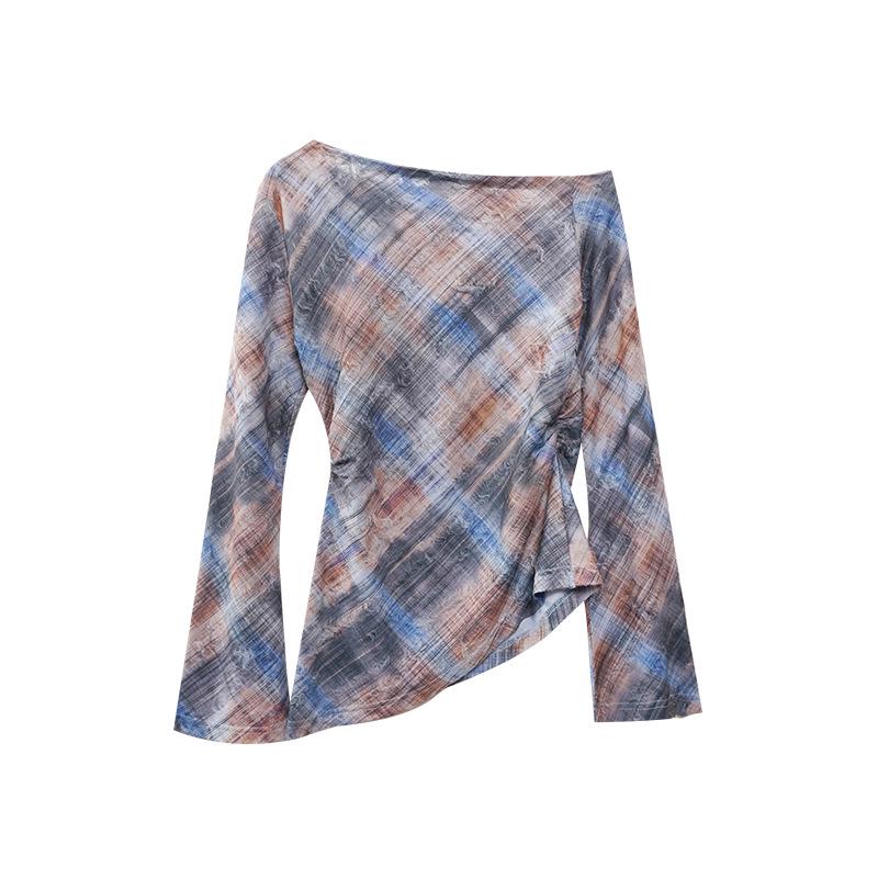 

Интерпретация Красоты: Весна 2025 Niche Slim Waist Рукав-труба Женский Топ Small синий