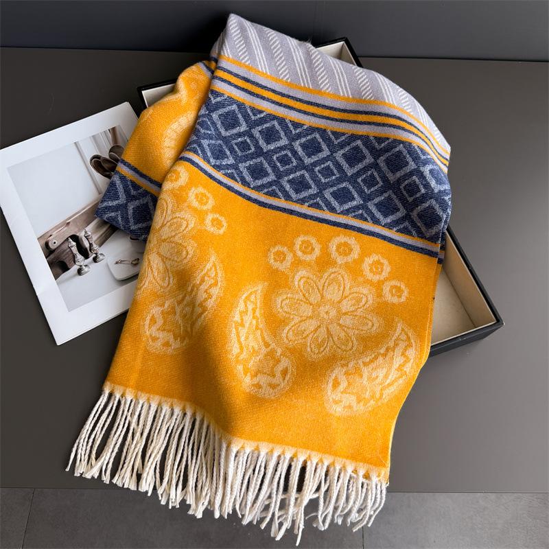 Neck Warmer Scarf For Women Men Winter Thickened Tassel Pashmina Shawl Faux Cashmere Warps Autumn Elegant Ladies Blanket