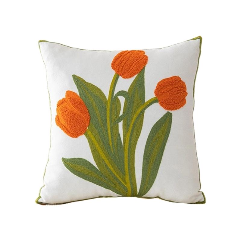 Pillowcase Floral Embroidery Cushion Case Features Vibrant Flower Patterns For Living Room Or Bedroom Decoration