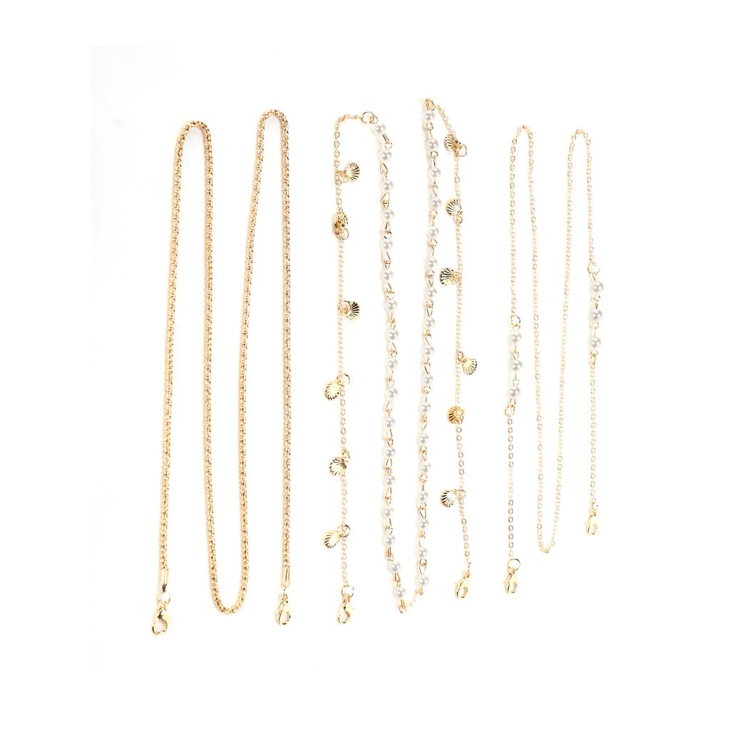 3 Stück Metall Gesichtsmaskenhalter Kette Kunstperle Muschel Anhänger Brillenkette Lanyard