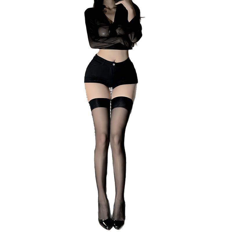 Shrimp Line Knee Socks Rear Vertical Stockings Sexy Black Silk Thigh Socks Internet Celebrity Thin Thin Tube