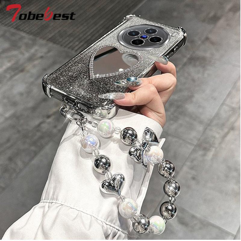 Glitter Shockproof Plating Love Mirror Bracelet Case for Vivo X300 Pro Silicone Cover