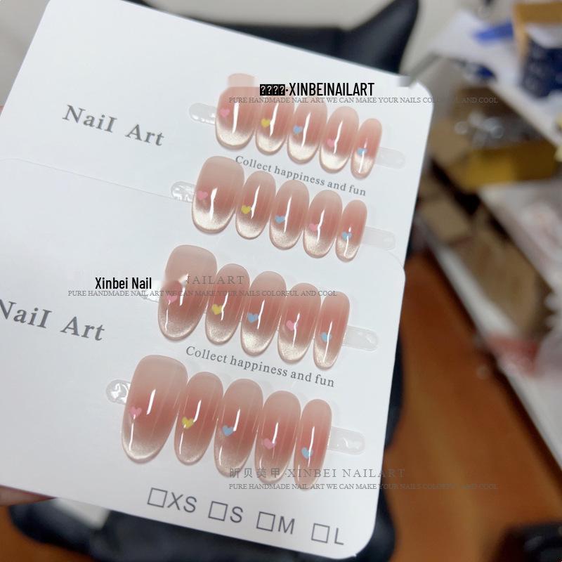 

Rainbow Heart French Cat Eye Blush: Handmade Spring/Summer Wearable Nails