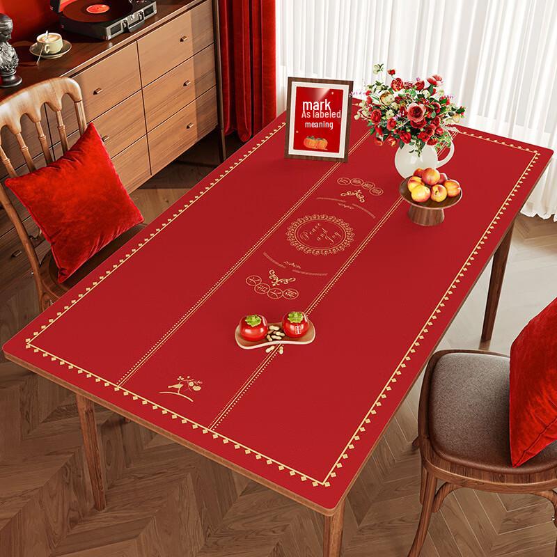 Festive Red Waterproof Tablecloth