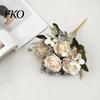 Faux Fern Leaves Artificial Rose Flowers Bouquet for Wedding Bridal, Fake Light Luxury Floral Arrangement Home Decoration And Photography Props,