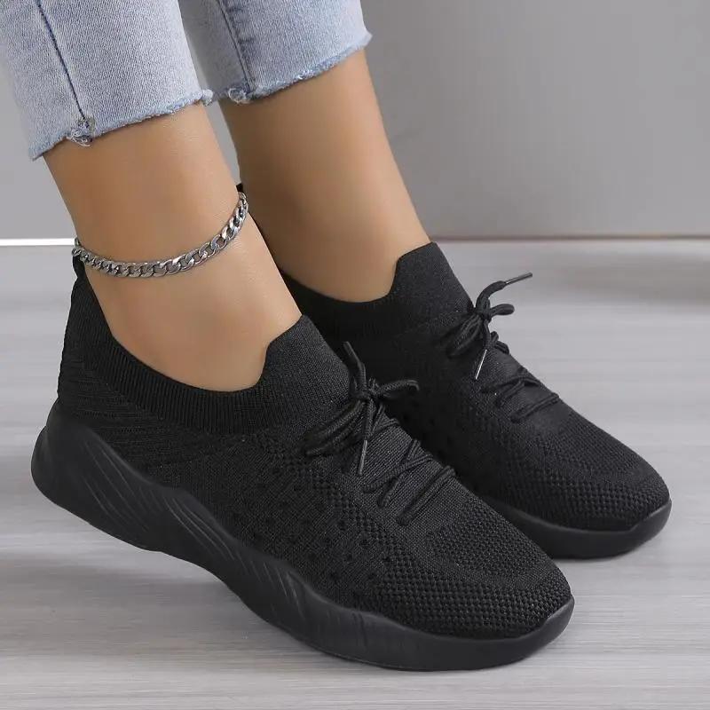 Fashion Womens Lace Up Breathable Tennise Sneakers Summer Solid Thick Bottom Non-Slip Sport Shoes 2025 Hot Seller Running Shoes Woman
