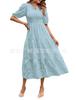 Spot new European and American women's clothing lace short sleeves front and rear collection waist crew neck dress women