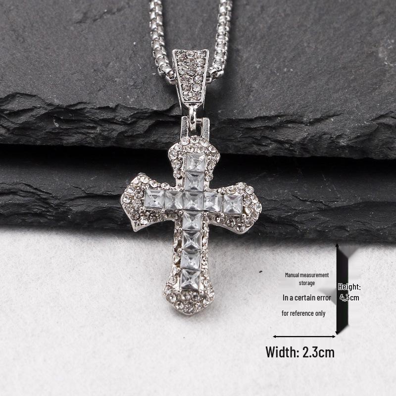 Trendy Cross-Border Rhinestone Pendant Necklace: Unisex Hip-Hop Style Stainless Steel Chain.