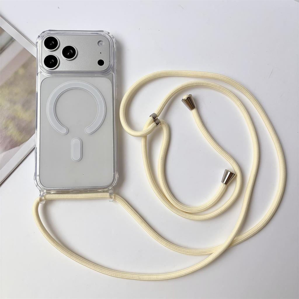 Crossbody Lanyard Clear Magnetic Phone Case for IPhone 17 Air 16 15 Plus 14 13 12 11 Pro Max for Magsafe Acrylic Hard Back Cover