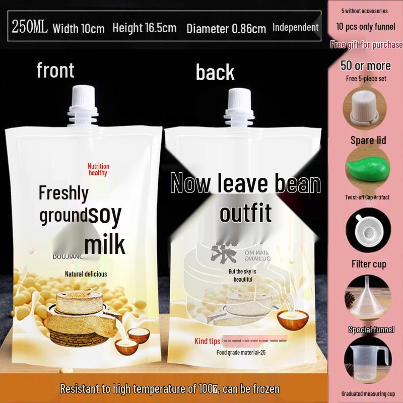 Disposable Transparent Spout Bag for Soy Milk, Chinese Medicine, Soup, or Beverages - Self-Standing and Convenient for Takeaway