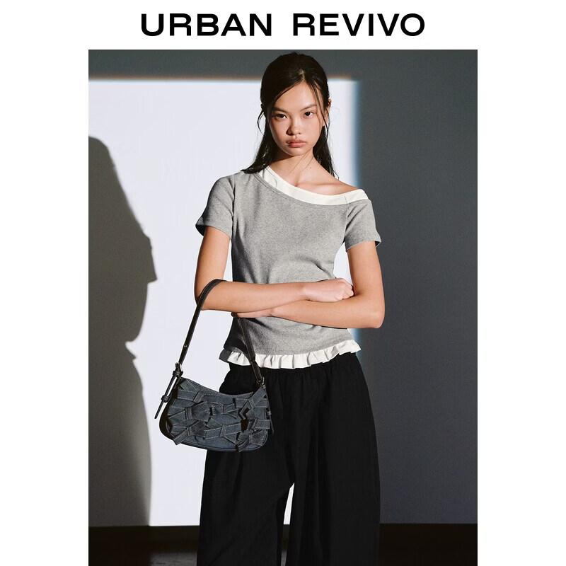 UR2026 Women s Color-blocked Off-shoulder Slim T-shirt L