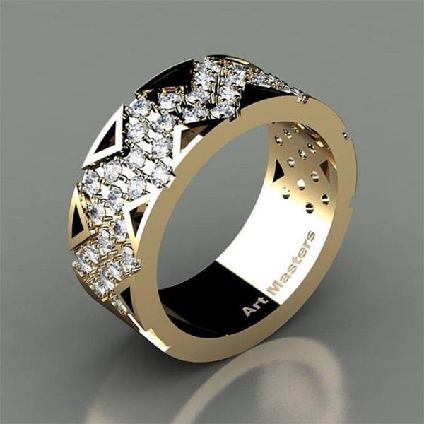 Titanium RING With Gold Plated Accents And Three Round CZ, Size 10 - In Gift Box - Foto 2
