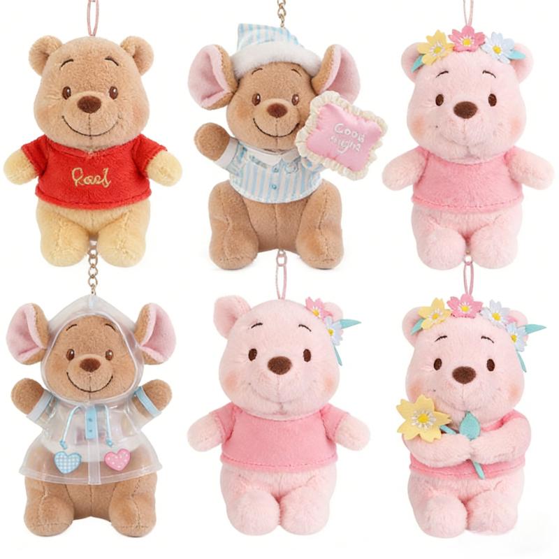 Disney Piggy and Winnie The Pooh Plush Keychain Dolls, Cute and Fun Anime Style Birthday Accessories