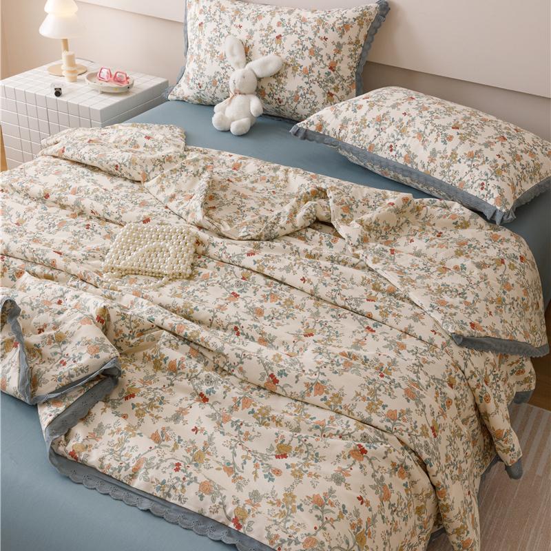 Summer Quilt French Style Comforter Quilt Flora Lace Household Machine Washable Suitable Cool And Refreshing  Blanket