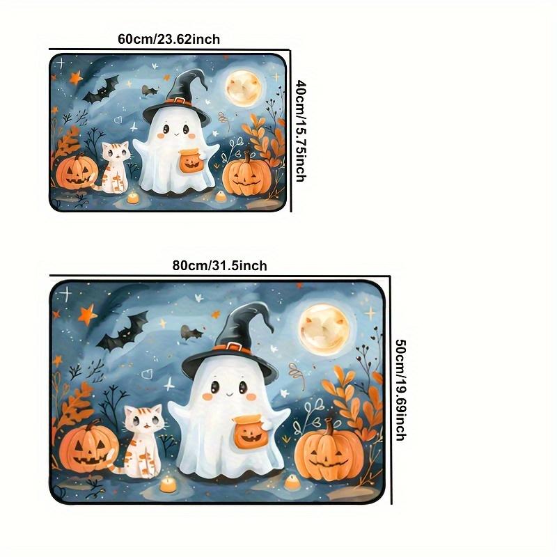 1Pcs Anti Fatigue Kitchen Rugs Halloween Cartoon Ghost Print Waterproof Non Slip Thick Cushioned Kitchen Mat Heavy Duty Comfort