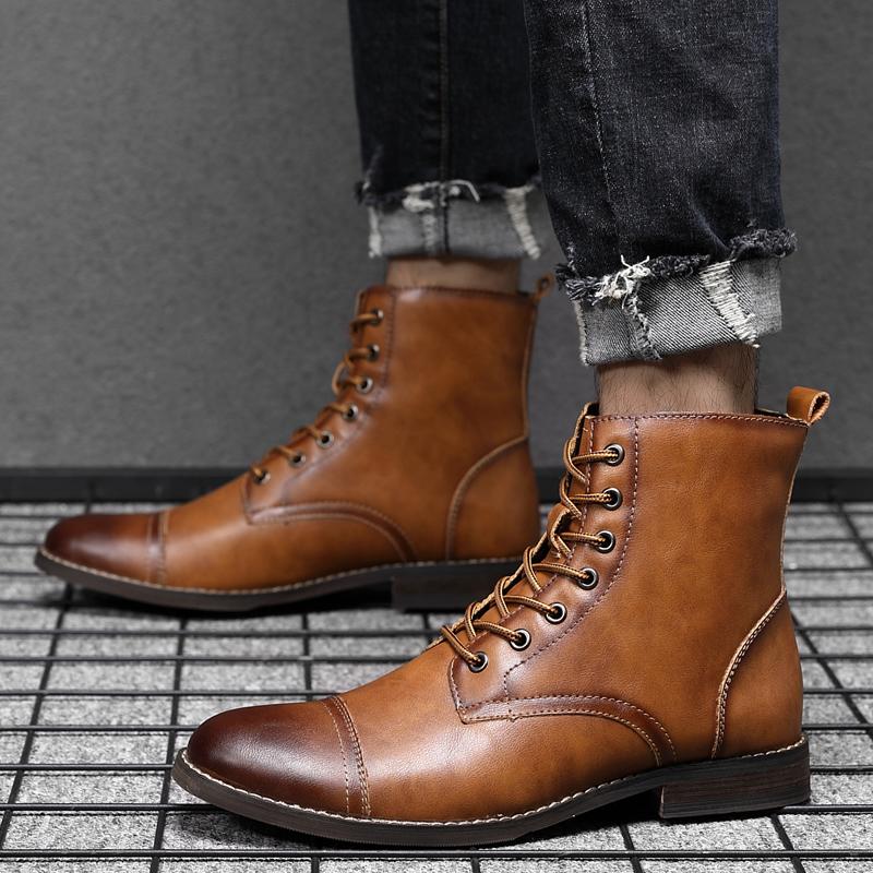 Jumpmore Fashion Trend Leather Men Boots Autumn Winter Retro Ankle Boots Lace Up Casual Shoes For Men Wear Resistant Size38 -48