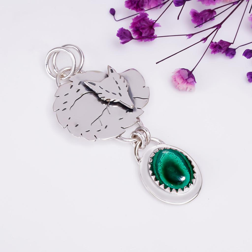 Malachite - Congo Gemstone 925 Sterling Silver Pendant V8976, Green Pendant, Oval Pendant, Valentin's Day Gift, Gift For Her, Birthday Gift, Handmade