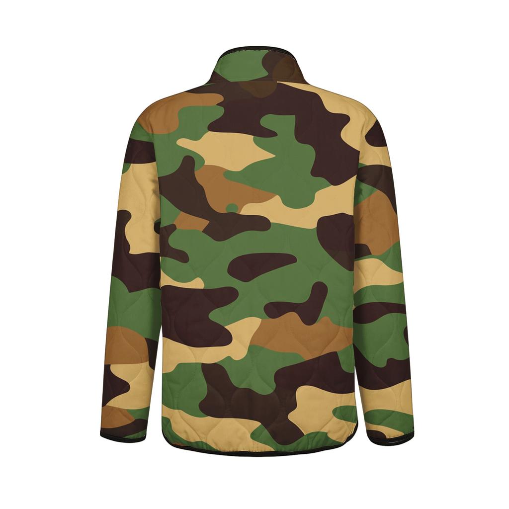 Women's Floral Print Stand Up Collar Pleated Cotton Long Sleeved Button Cotton Jacket