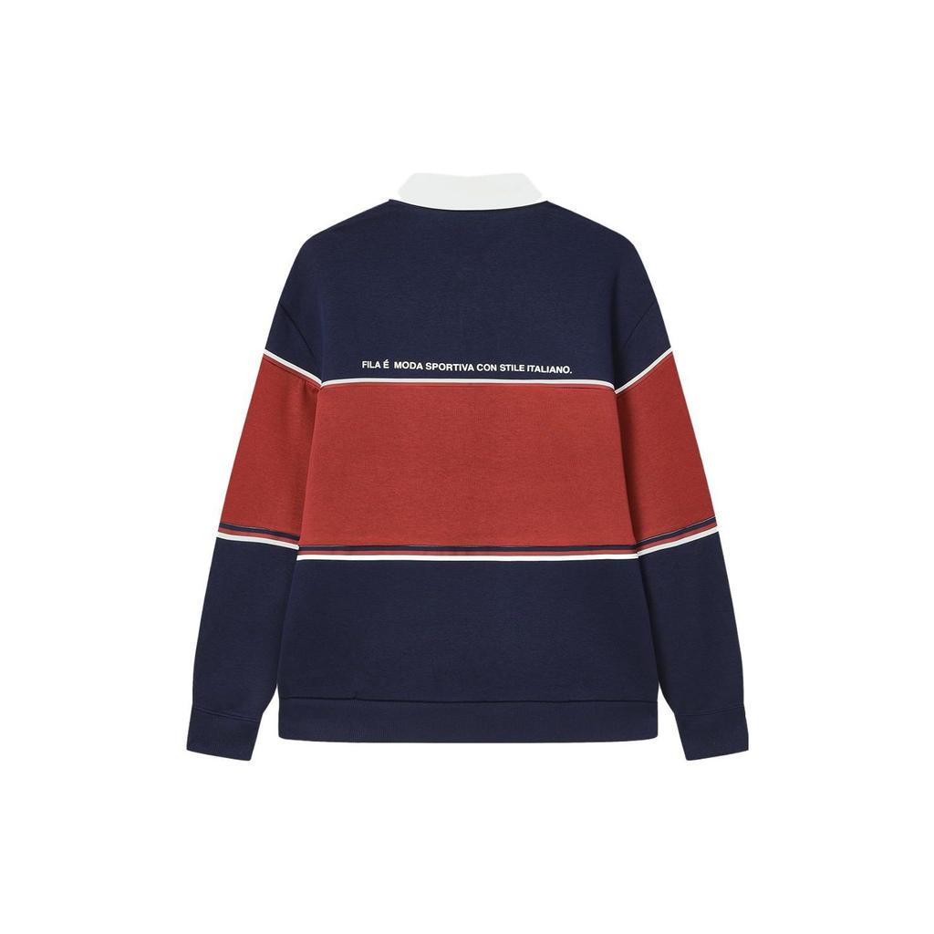 Fila Color Block Casual Long Sleeve Polo Shirt Men Tops Dark-Navy F11M349202FDB