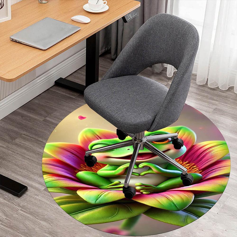 1PC Frog Flower Heart Round Chair mat Area Rug - Non-Slip, Floor Mat for Office, Bedroom, home decor Christmas Gift c0528032