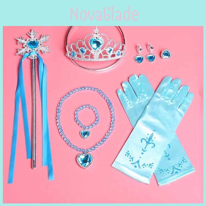Dětská Frozen Elsa Princezna Plastová Korunka Kouzelná Hůlka Náhrdelník Náušnice Mašlička Rukavice Sada