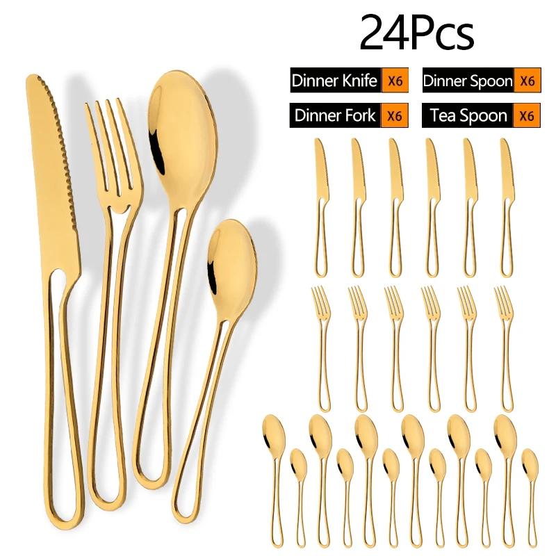 24Pcs Black Dinnerware Set Knife Fork Spoon Cutlery Set Stainless Steel Cake Fork Coffee Spoon Tableware Party Kitchen Flatware