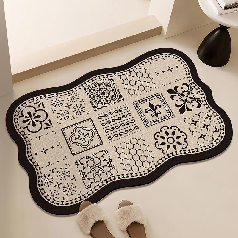 Non-Slip Sole Bathroom Mat Floral Print Bathroom Mat Absorbent Quick-Drying Mat Home Decor, Bathroom Decor