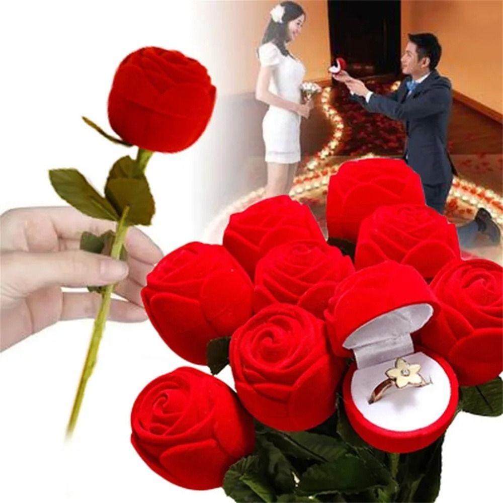 

Red Velvet Rose to Ring Box Magic Tricks Flower Wedding Ring Box Jewelry Storage Case