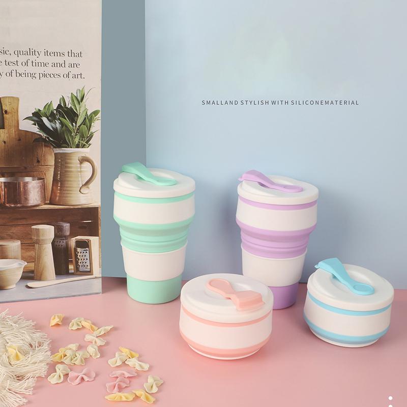 350Ml/500Ml Silicone Folding Cup Collapsible Mug With Cover Coffee Travel Outdoors Portable Water Drinking Tea Cups