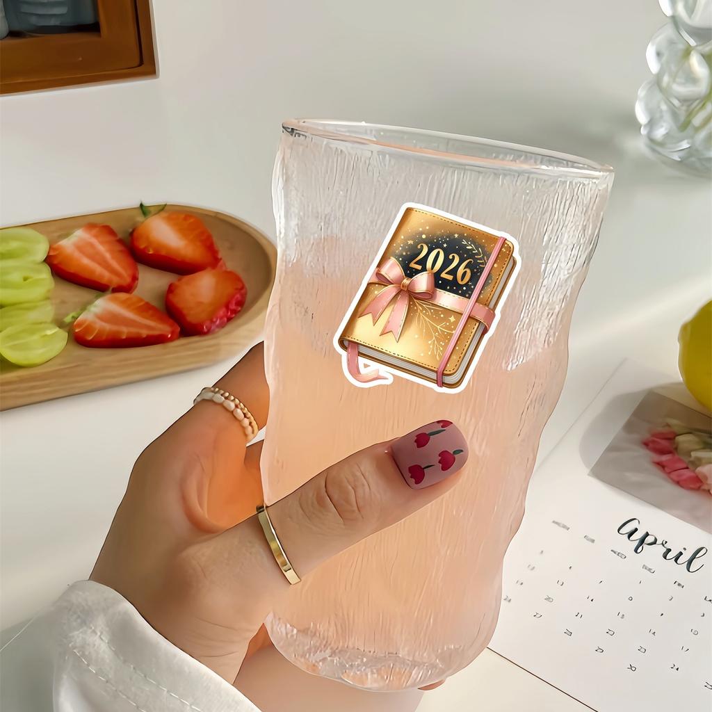 20pcs Cute 2026 New Year's Theme Champagne Crown Stickers for Stationery Decoration Girl , Journals and Notebooksks diy