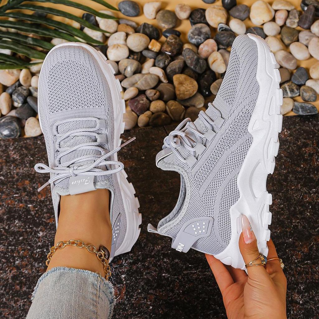 Large Size Women's White Shoes Summer Mesh Lace Sneakers Comfortable Low-top Running Shoes