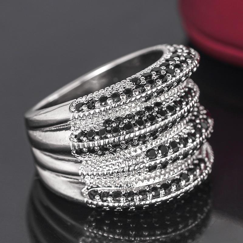

CAOSHI Individuality White/Black Cubic Zirconia Rings Sweet Cool Style Versatile Finger Accessories for Women/Men Party Jewelry 6