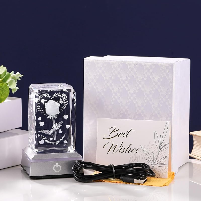 kertari anniversary present she Healing goods woman Popular [Genuine] K9 Crystal rose artificial flowers light birthday mother's day retirement gift