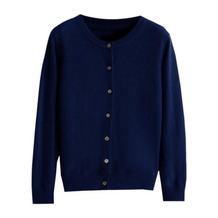 Long Sleeve Women Knitted Sweater Coat Single Breasted Round Neck