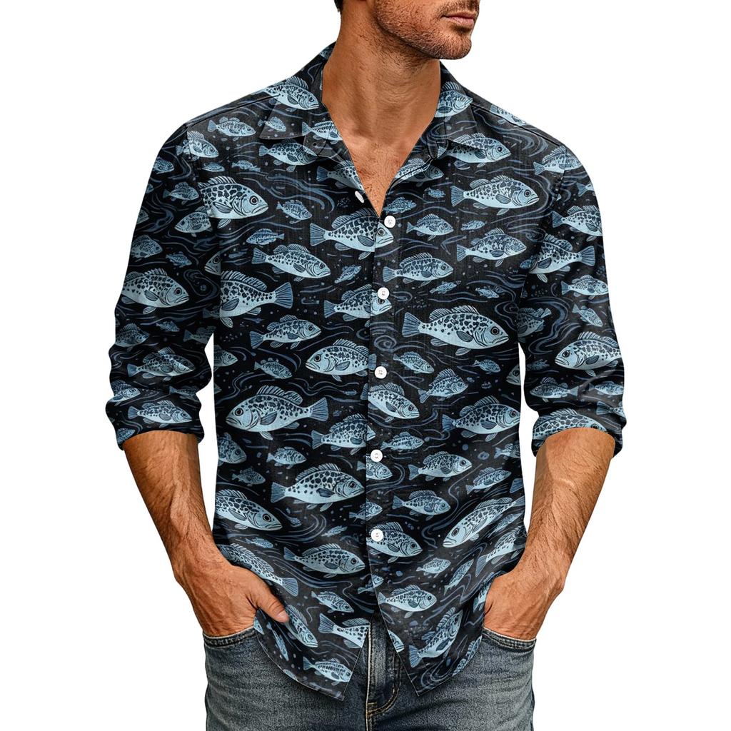 Men's Hawaiian Loose Fit Long Sleeve Button Down Shirt Retro Casual