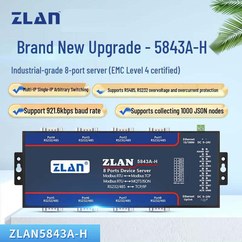 

ZLAN Multi-Port RS232/485/422 to Ethernet Serial Server