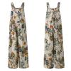 Women Sleeveless Floral Printed Jumpsuit Rompers Wide Leg Bib Pants Long Trousers Suspenders Overalls Pantalon Femme
