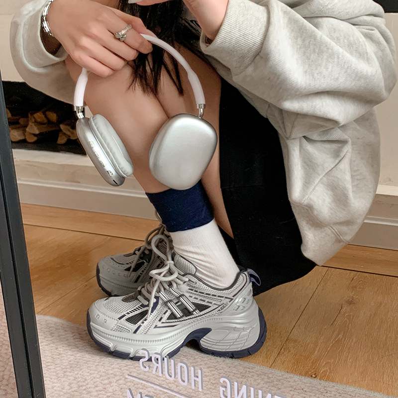 Krazing Pot Microfiber Mesh Spring Autumn Summer Sneakers Platform Lace Up Silver Color Sneakers Thick Bottom Women Fashion Shoes