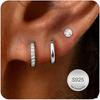 S925 Sterling Silver Hypoallergenic Non-tarnishing Earrings Set Stacked Mini Cubic Zirconia Earrings Mother's Day Gift for Women