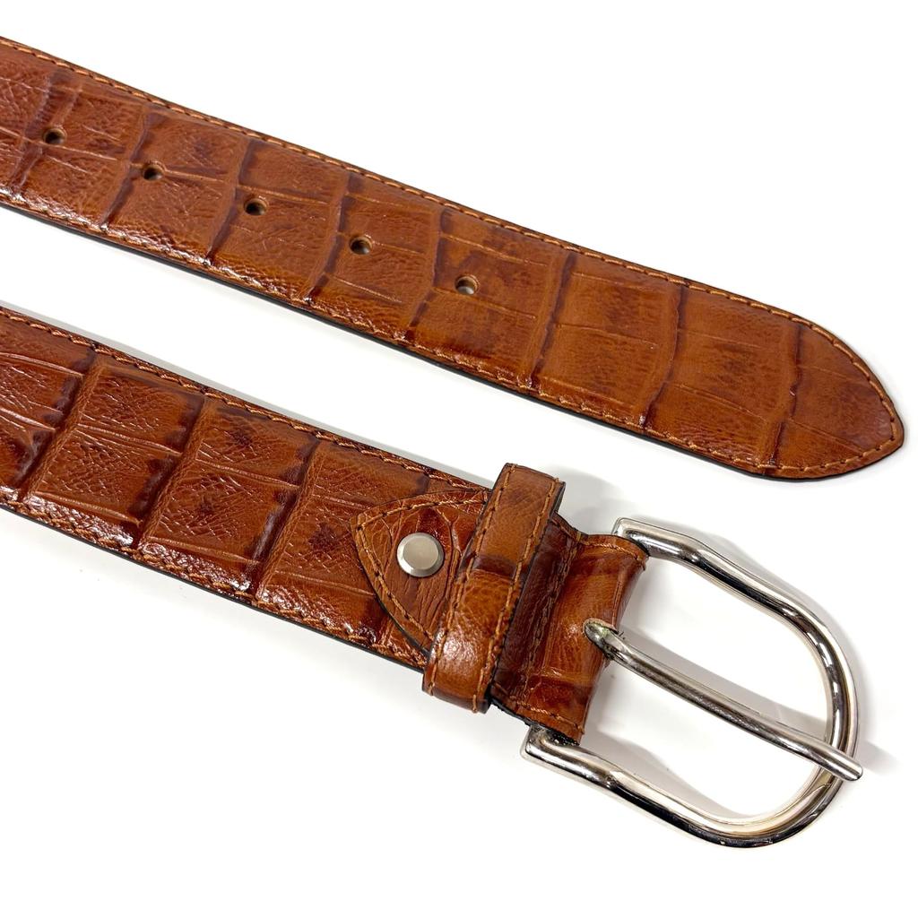 [FashionBerry] Camel Italian Leather Belt, Crocodile Embossed Leather, Men's & Women's, Italian Leather Belt, Business, Formal, Brand, Handmade,