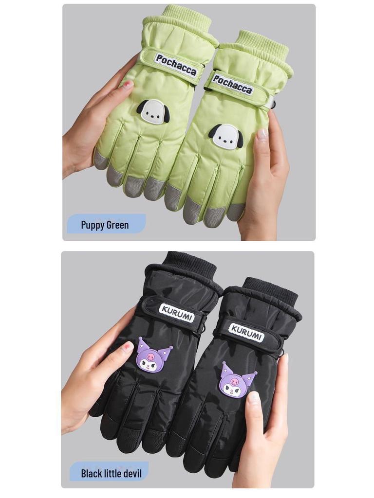 Trendy Windproof Ski Gloves: Warm, Cute Cartoon Design, Touchscreen Compatible, Splash-Proof, Velvet Cotton for Autumn/Winter.