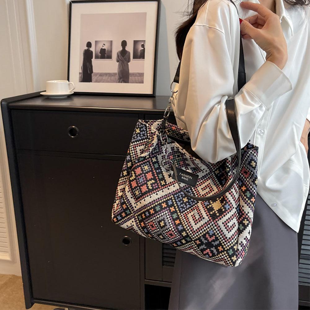 Bolsos de Hombro de Lona Retro para Mujer Bolsos de Compra Reutilizables Ecológicos Bolsos de Mano de Moda Estilo Étnico Bolso Casual de Gran Capacidad
