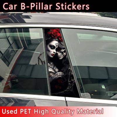 Gothic Skull Couple Car Stickers B-pillar Sunscreen DIY Auto Center Column Cover Scratches Cartoon Decoration Accessories