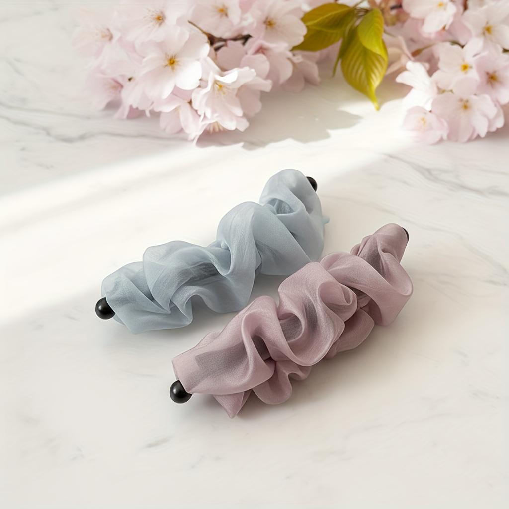 

2pcs Women Crinkle Chiffon Hair Clips for Thick Hair Voluminous High Ponytail Twist Wrap Updo Styling Barrette 2pcs