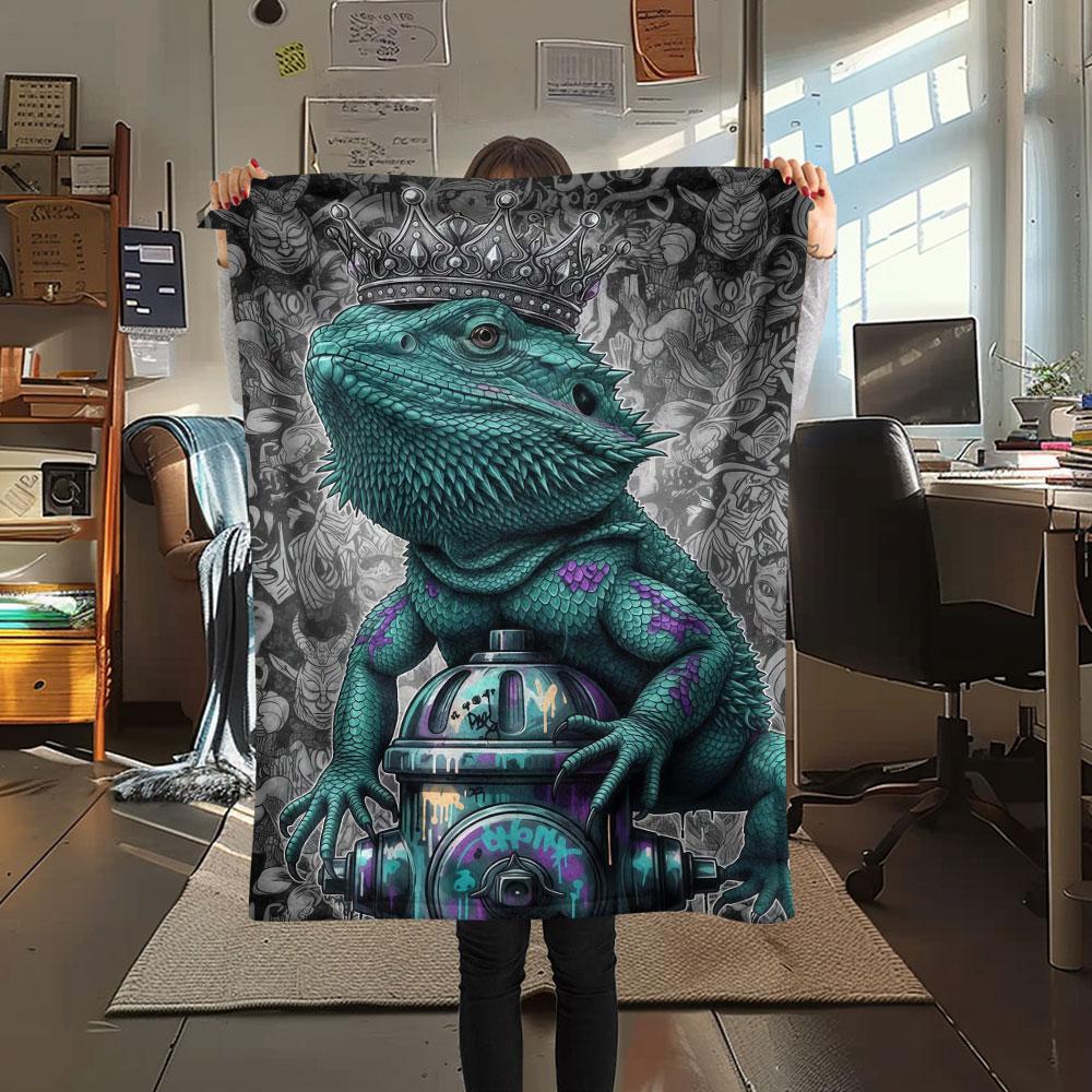 1Pc DemonReptiles Print Flannel Blanket, High quality Comfortable for All Seasons, Home Decor, Warmth and Comfort, Perfect for Christmas Gifts
