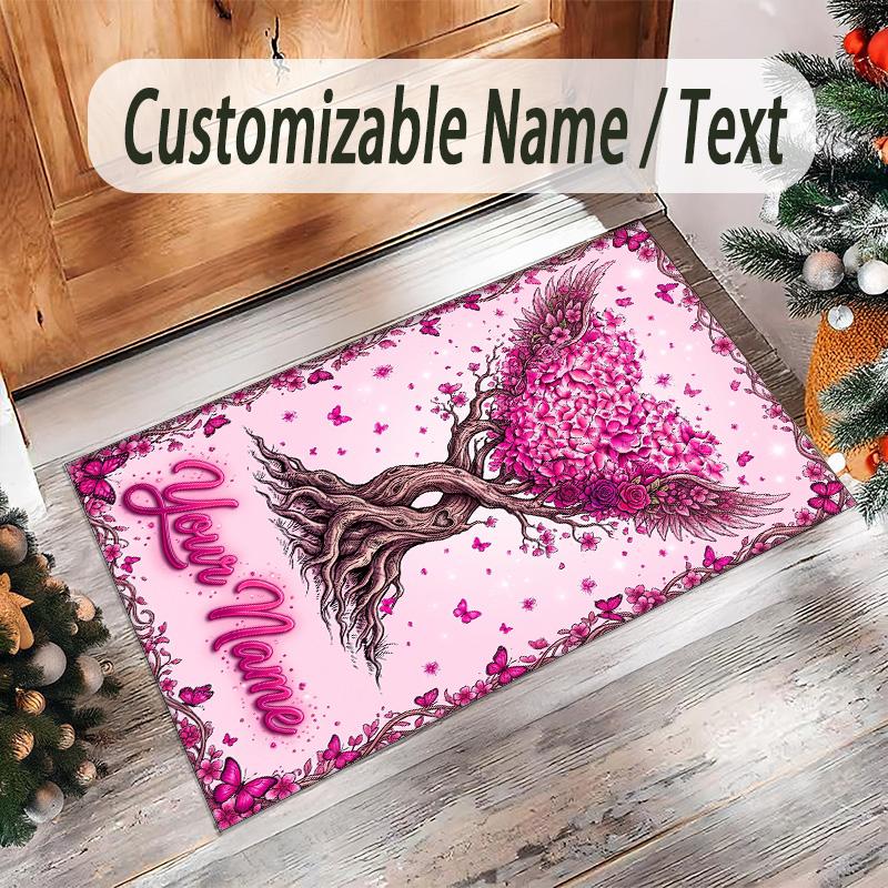 Valentine Love Theme Crystal Velvet Rug Personalized Custom Name Text Soft Floor Mat Home Decor